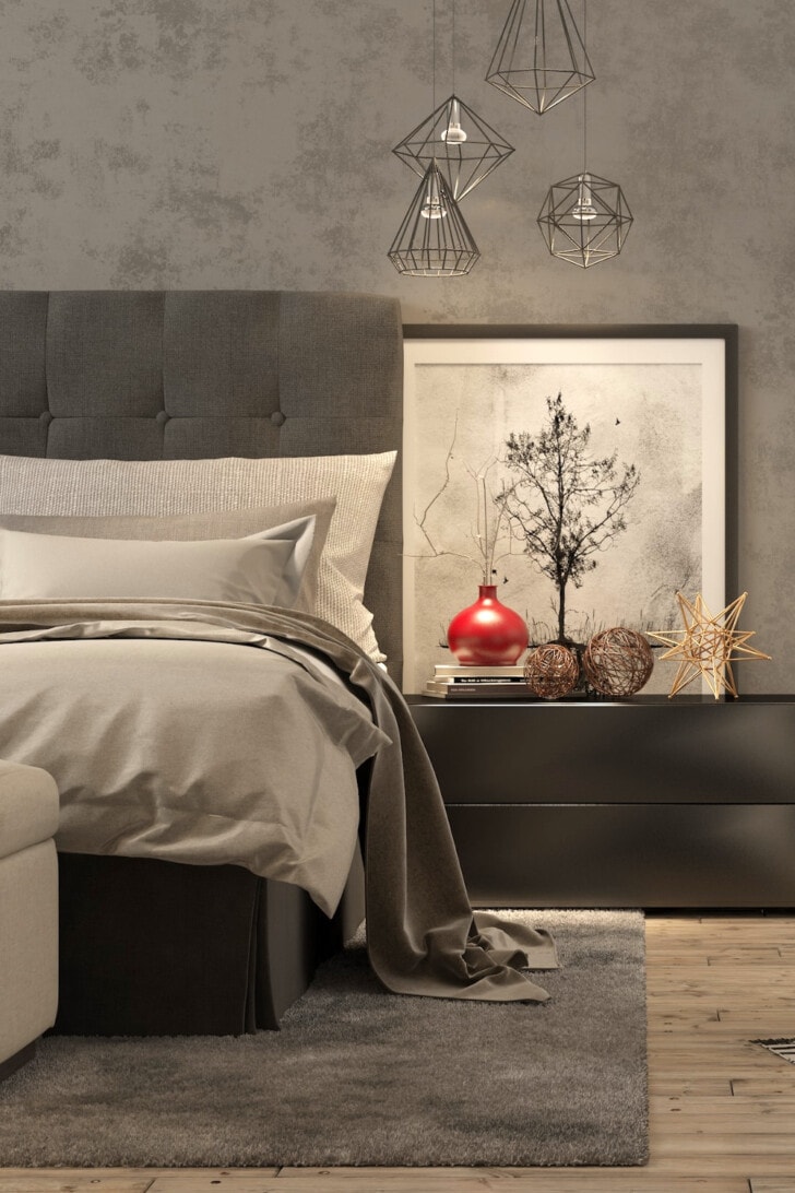 Dormitorio en colores neutros grises
