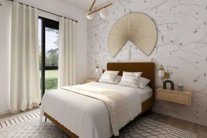 Dormitorio empapelado sencillo blanco