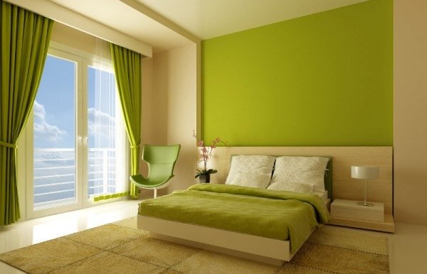 Dormitorio beige y verde