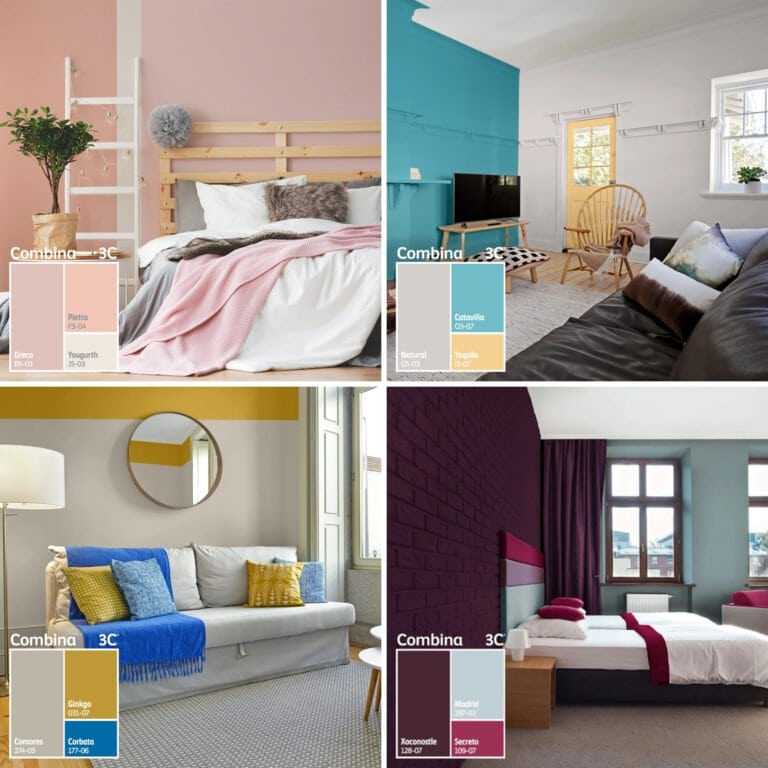 Ejemplos de espacios en colores combinados por la app de Comex