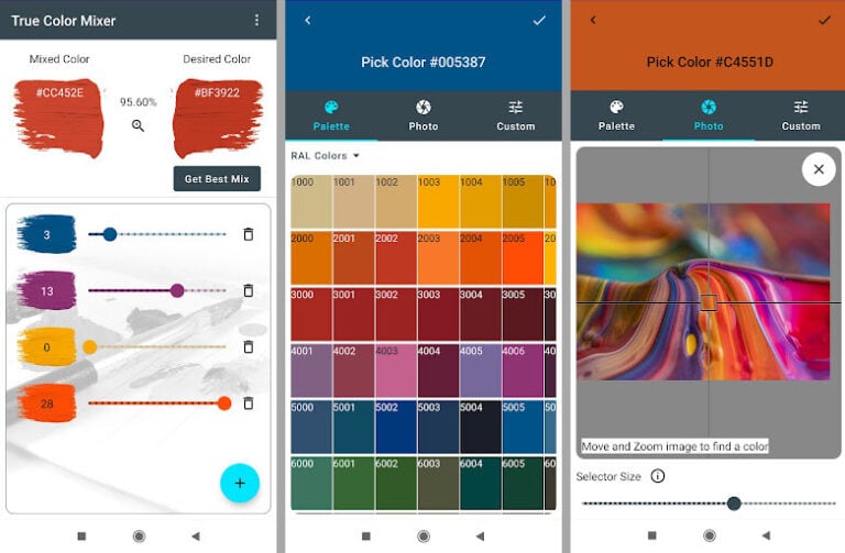 Aplicación para Android Mezclador de colores reales