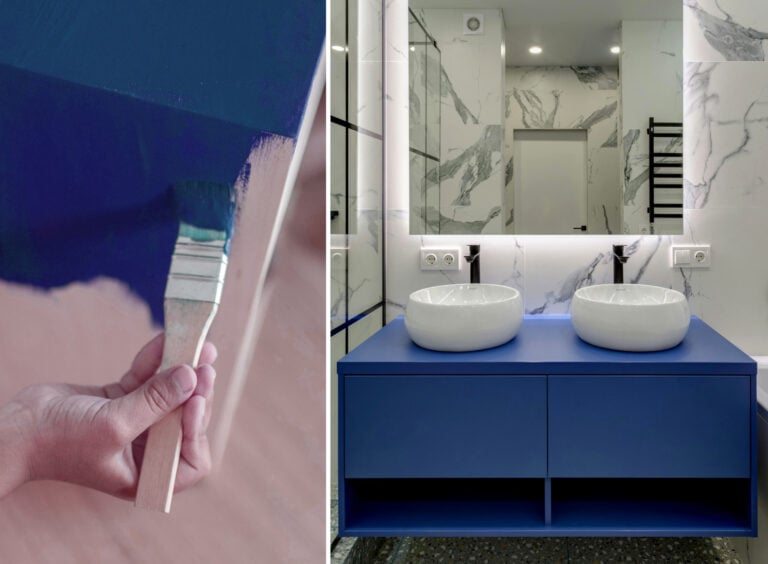 Mueble de baño de madera pintado de azul